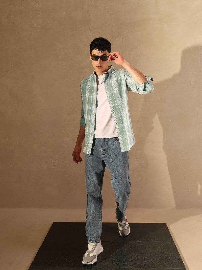 DENNISON Men Olive & Grey Checked Shirt