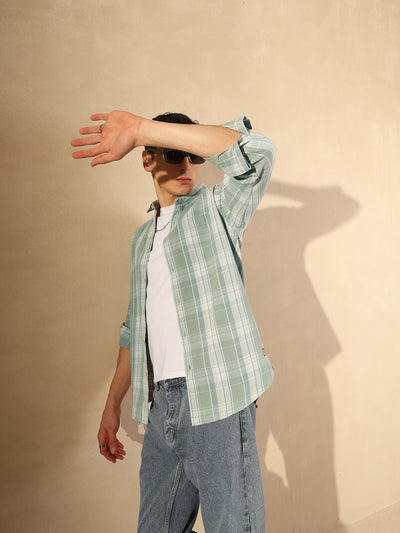 DENNISON Men Olive & Grey Checked Shirt