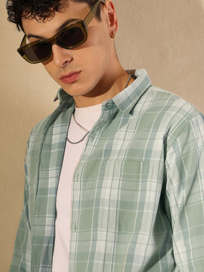DENNISON Men Olive & Grey Checked Shirt