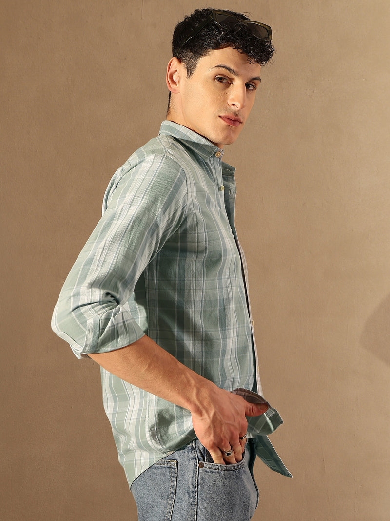 DENNISON Men Olive & Grey Checked Shirt