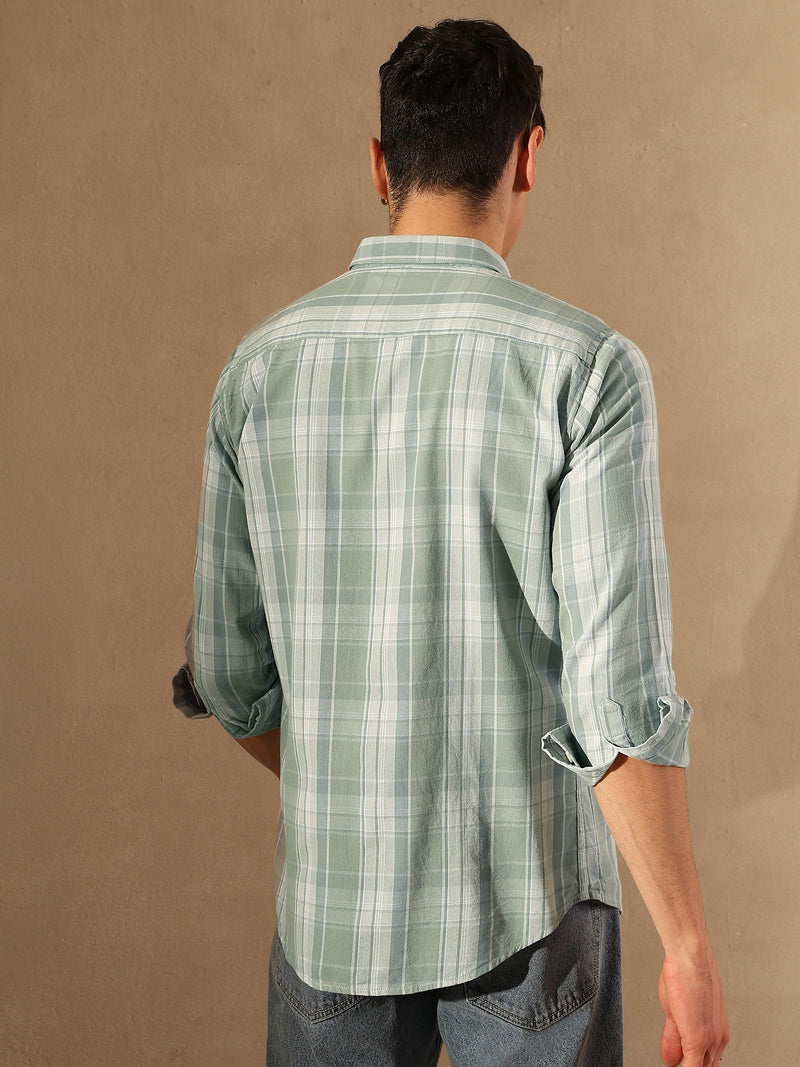 DENNISON Men Olive & Grey Checked Shirt