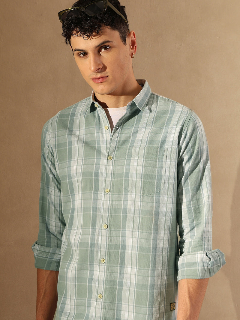 DENNISON Men Olive & Grey Checked Shirt