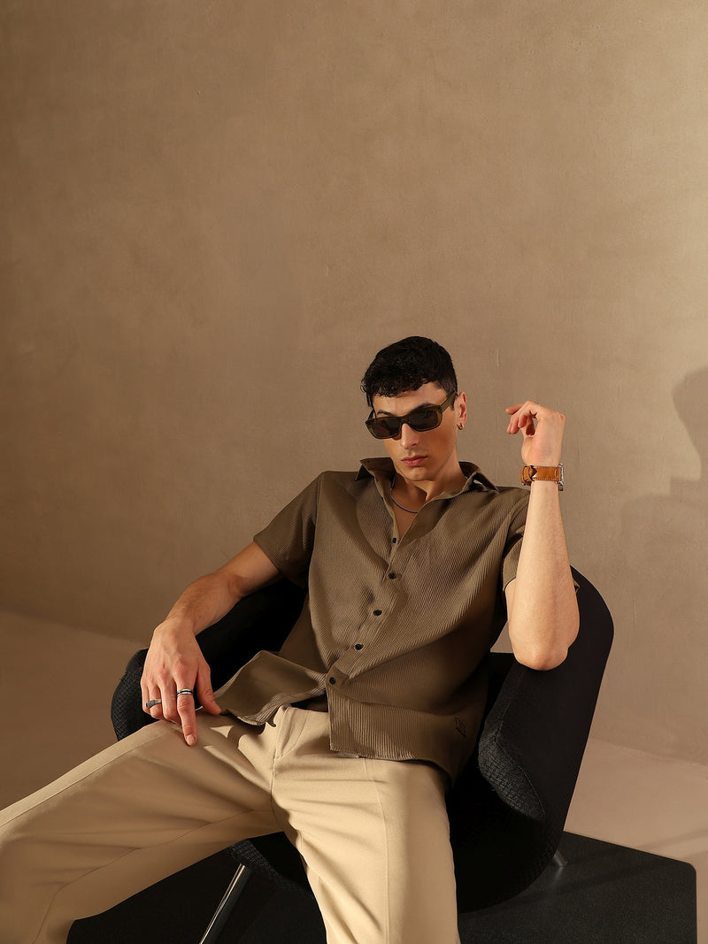 Grey: Popcorn Textured Oversized Shirt