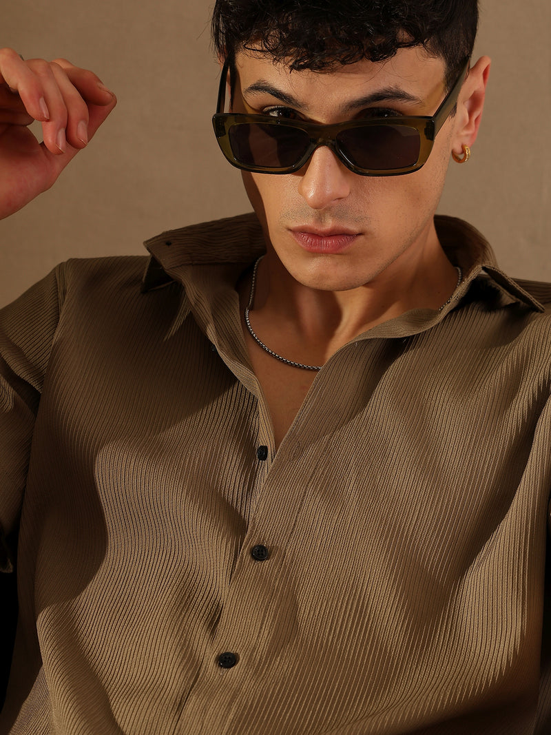 Grey: Popcorn Textured Oversized Shirt