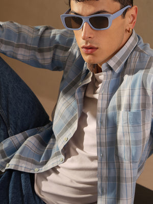 DENNISON Men Skyblue & Grey Checked Shirt