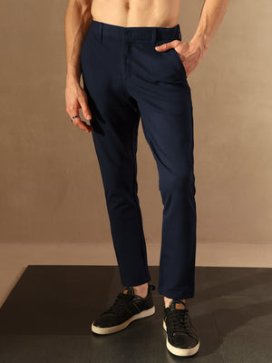 Navy Blue: Textured Stretchable Chinos