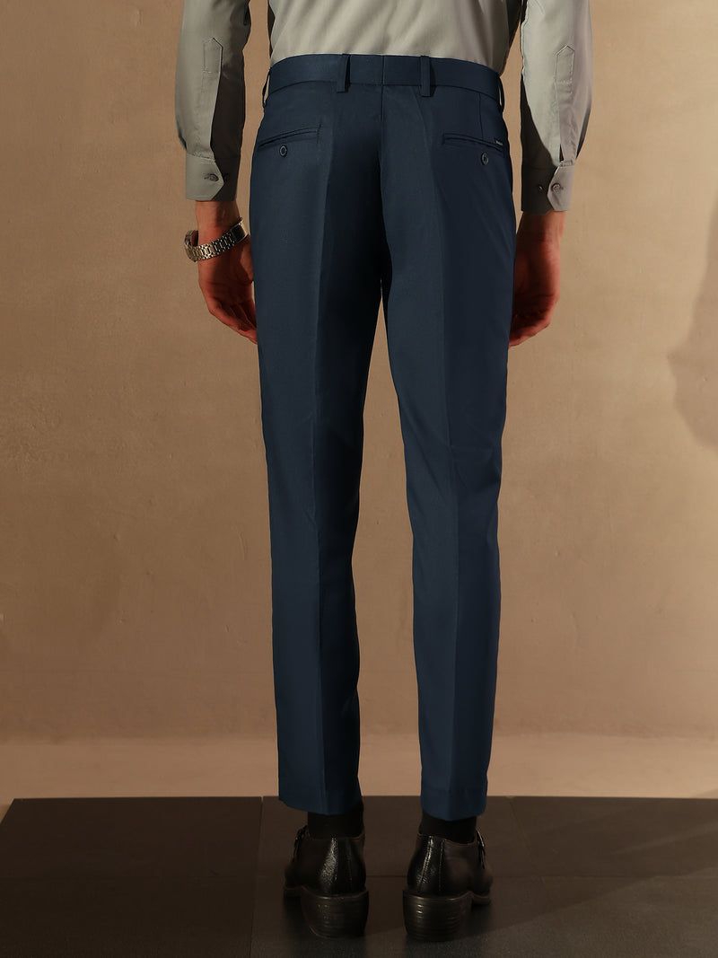 Men Navy Blue Tapered Fit Trousers