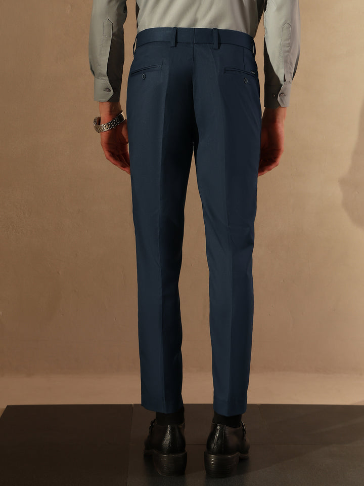 Men Navy Blue Tapered Fit Trousers