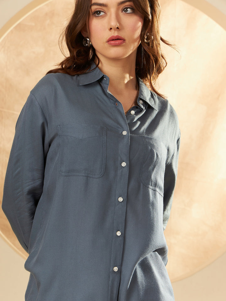 DENNISON Women Grey Smart Opaque Casual Shirt