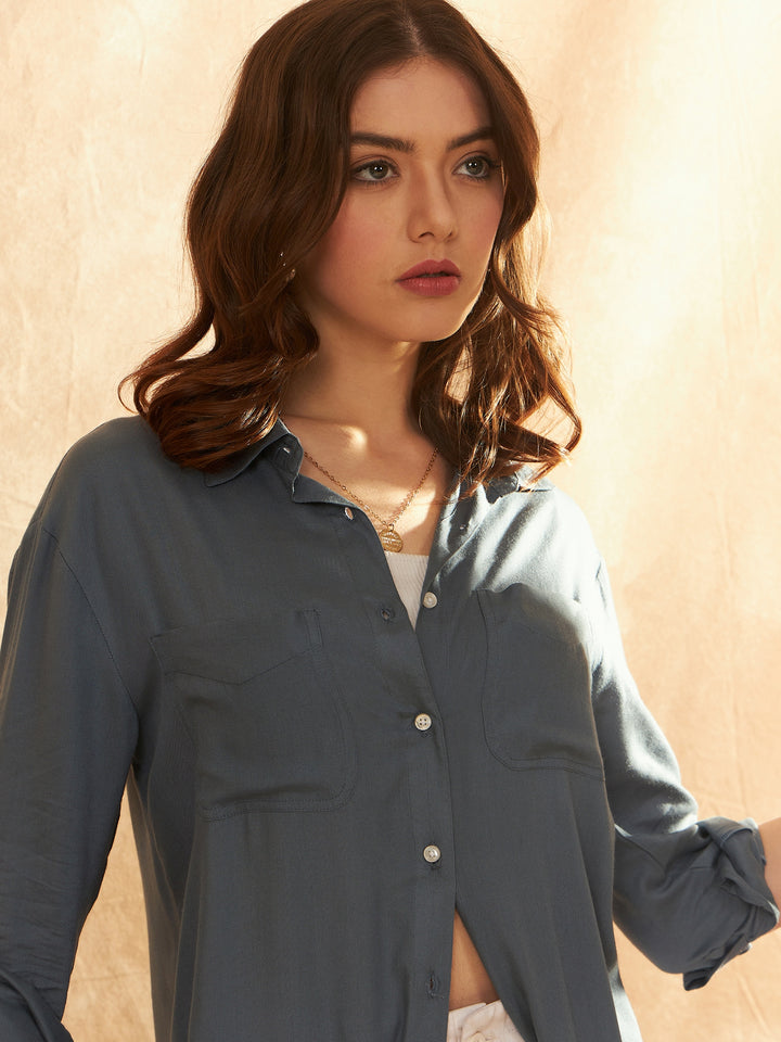 DENNISON Women Grey Smart Opaque Casual Shirt