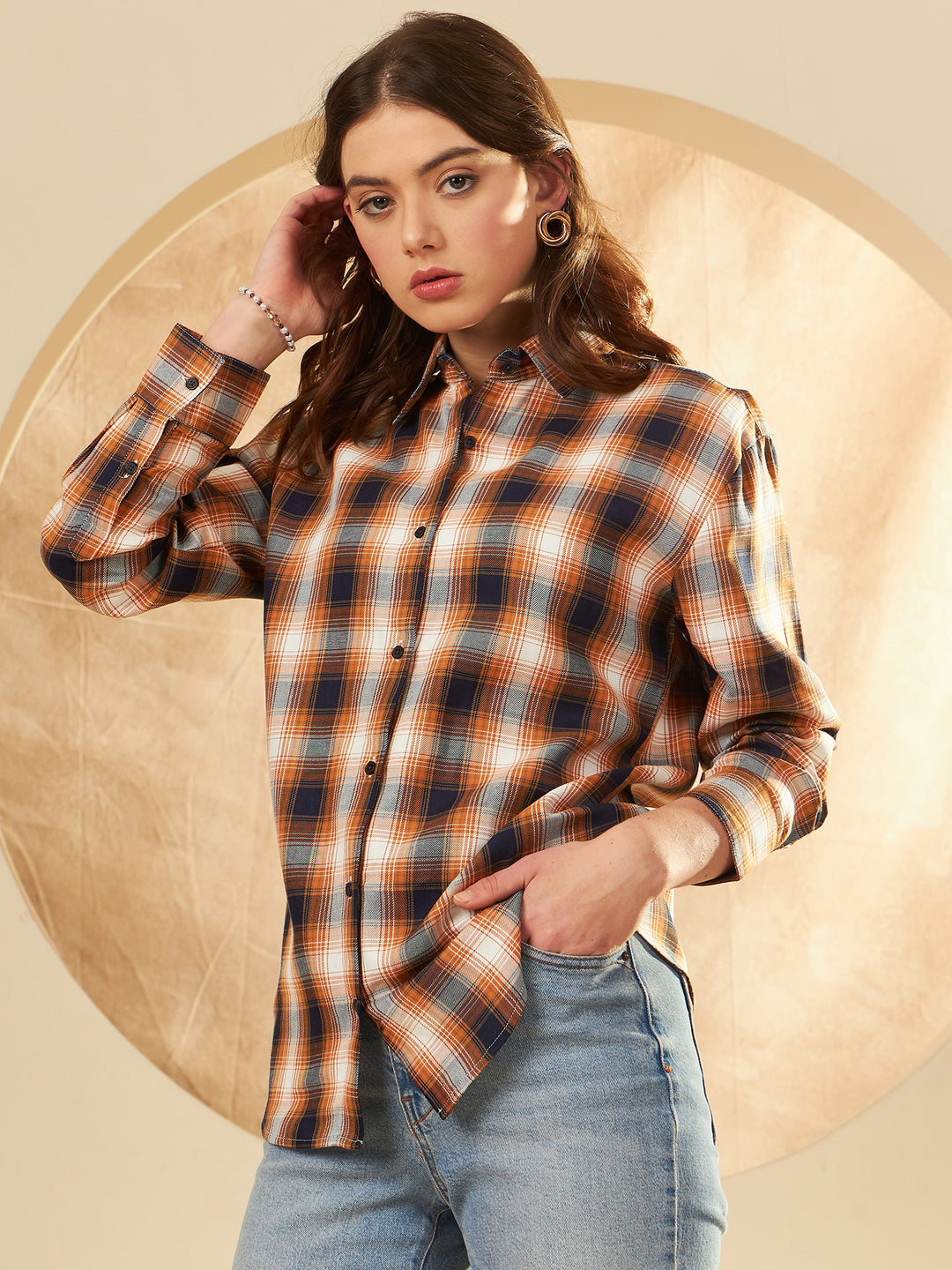 Oversized Checked Cotton Casual Shirt