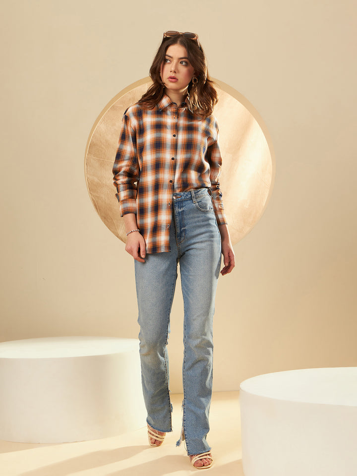 Oversized Checked Cotton Casual Shirt