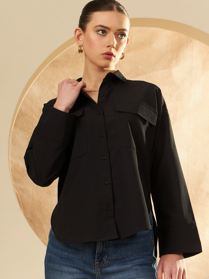 Women's Black Oversized Casual Shirt