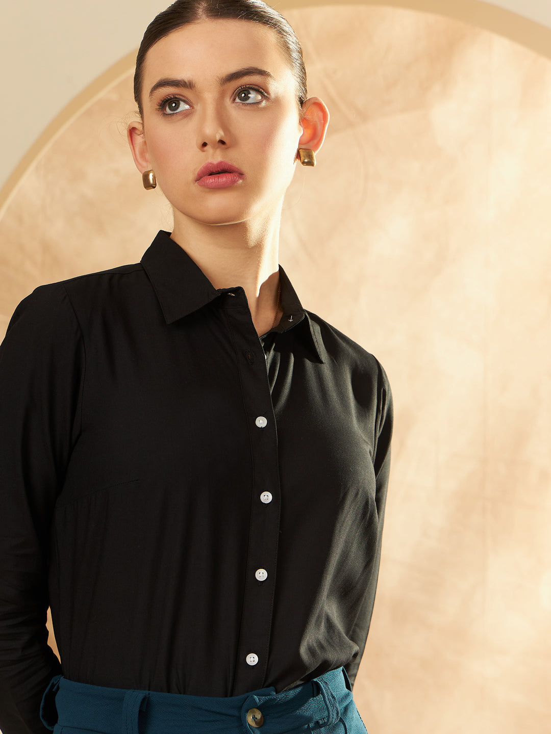 DENNISON Women Black Solid Formal Shirt