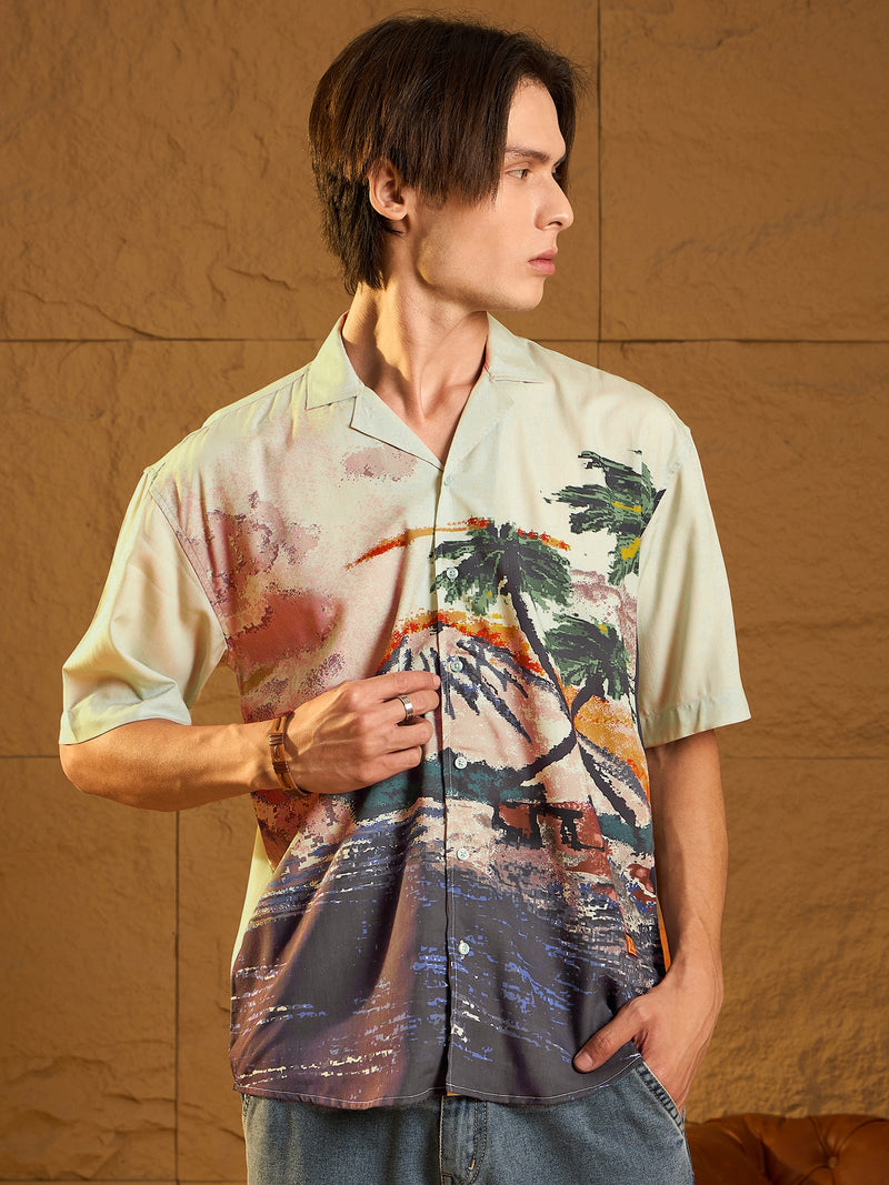 Digital Printed Drop Shoulder Oversized Casual Shirt