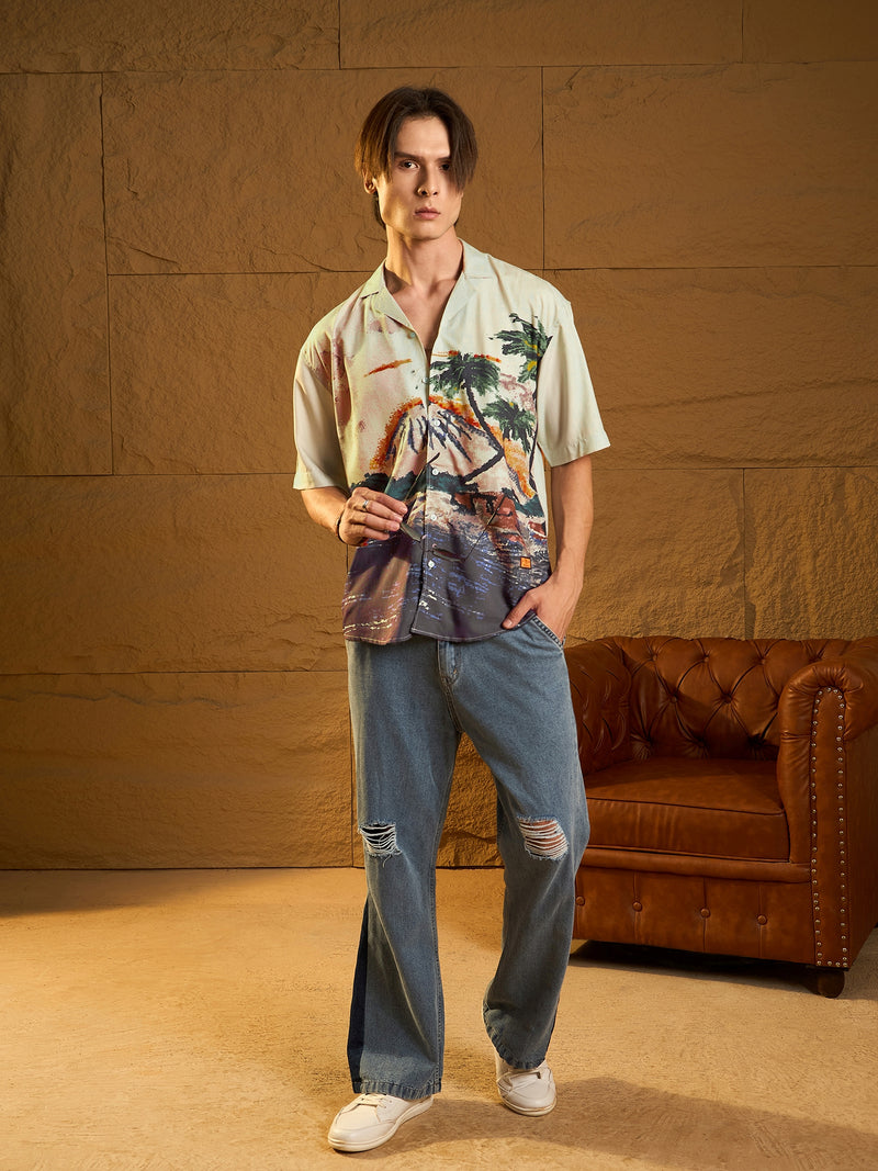 Digital Printed Drop Shoulder Oversized Casual Shirt