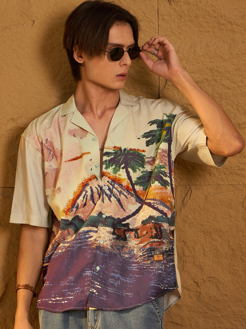 Digital Printed Drop Shoulder Oversized Casual Shirt