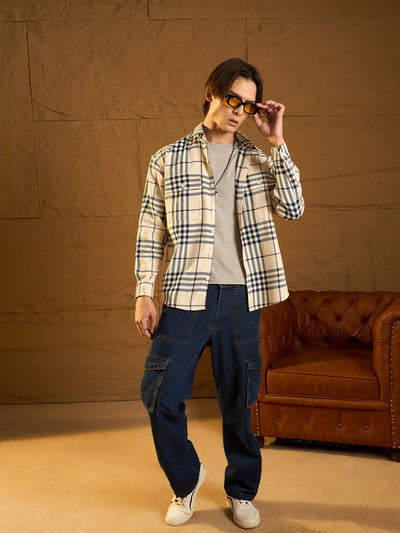 Off White & Black: Checked Oversized Cotton Shacket