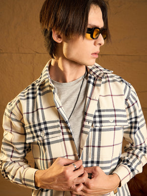 Off White & Black: Checked Oversized Cotton Shacket