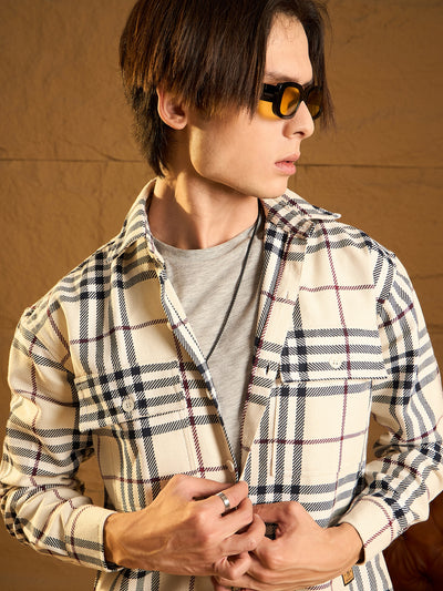 Off White & Black: Checked Oversized Cotton Shacket