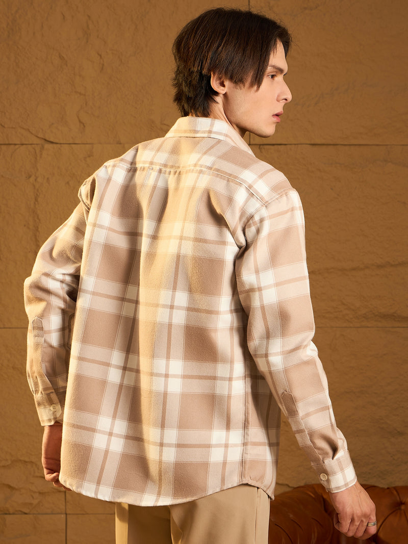Double Pocket Drop Shoulder Oversized Cotton Checked Shacket