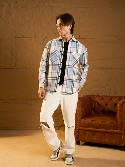 Sky Blue Cotton Oversized Shacket
