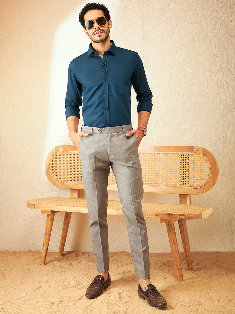 Teal Blue: Classic Regular Fit Solid Formal Shirt
