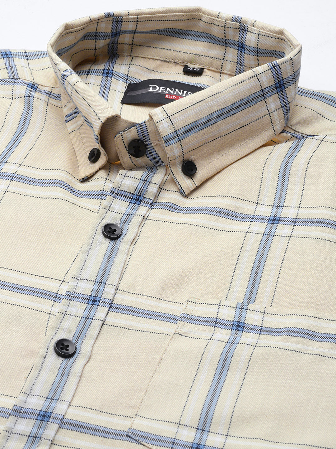 DENNISON Men Cream-Coloured Cotton Smart Slim Fit Checked Formal Shirt