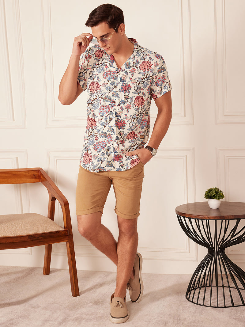 DENNISON Men White Block Printed Shirt