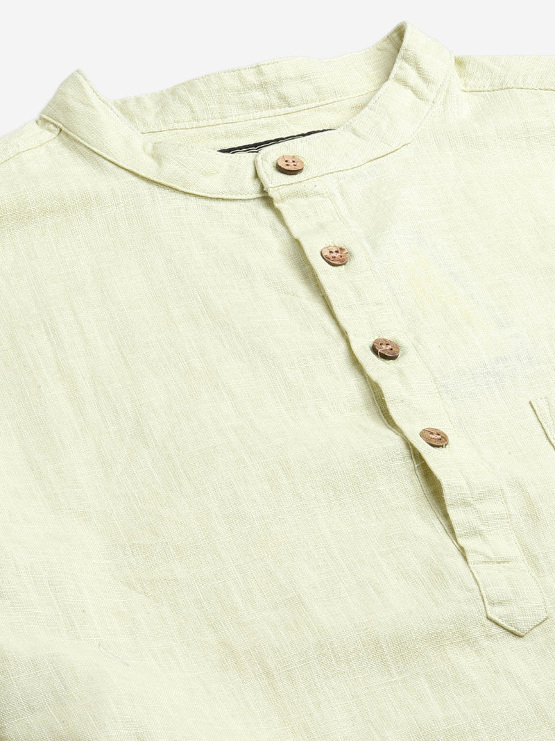 Lime Green: Band Collar Short Kurta