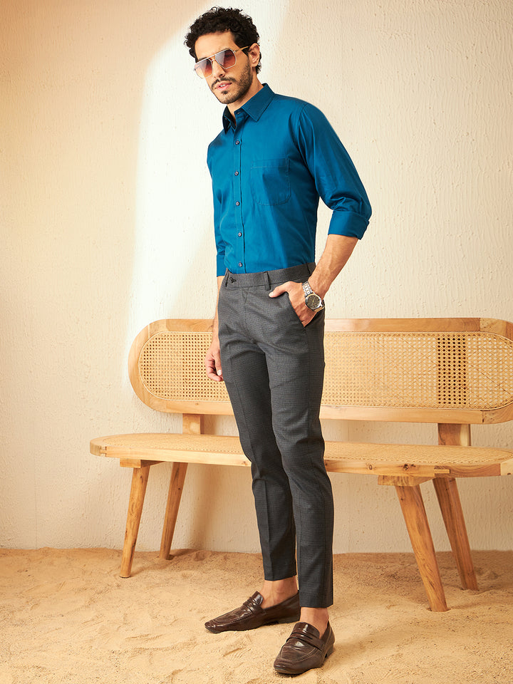 DENNISON Turquoise Blue Smart Spread Collar Cotton Formal Shirt