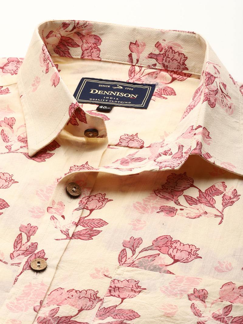 Peach: Half Sleeves Block Printed Shirt