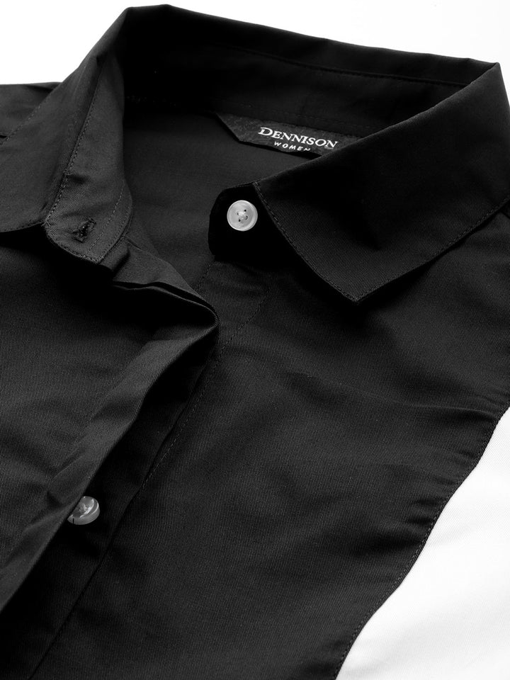 DENNISON Women Black Smart Slim Fit Opaque Colourblocked Casual Shirt