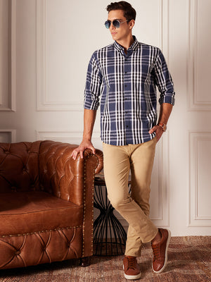 DENNISON Smart Tartan Checked Button-Down Collar Cotton Casual Shirt