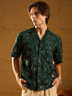 Green: Half Sleeves Embroidery Oversized Shirt