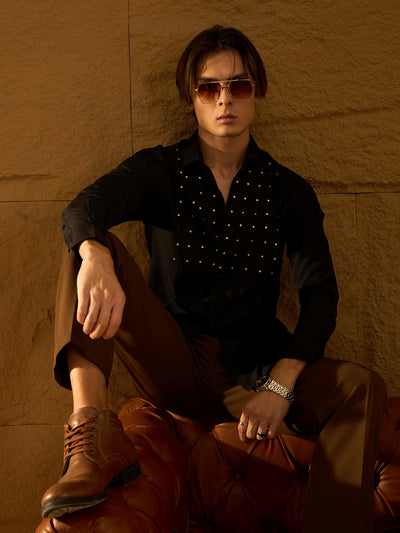 Black: Full Sleeves Partywear Casual Shirt