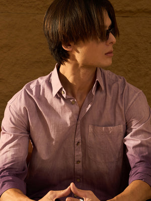 Purple: Full Sleeves Oversized Ombre Shirt