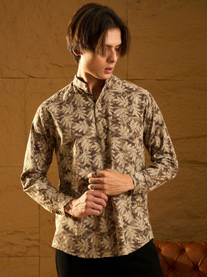 Grey & Cream: Block Printed Casual Short Kurta