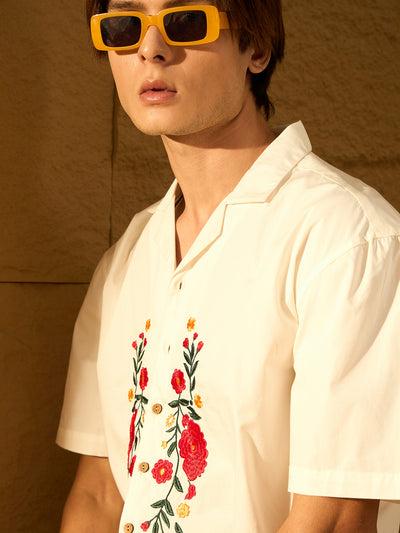 White : Half Sleeves Embroidery Shirt