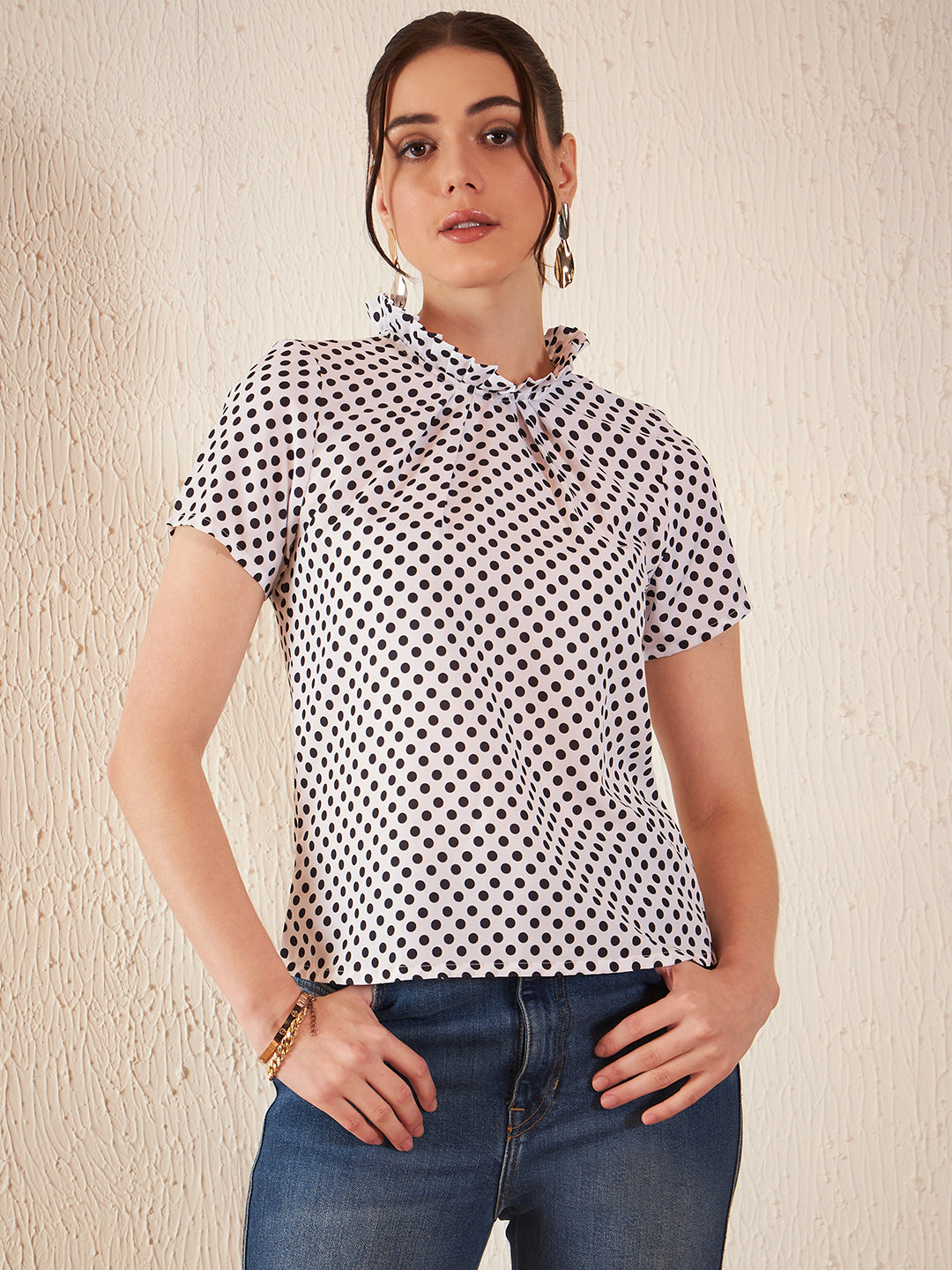 High neck polka dot top online