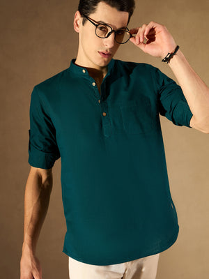 Men Green Comfort Slim Fit Short Kurta