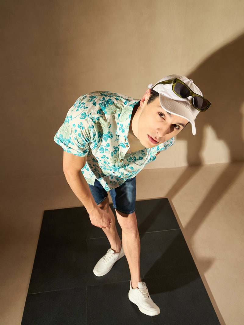 White: Half Sleeves Block Printed Shirt