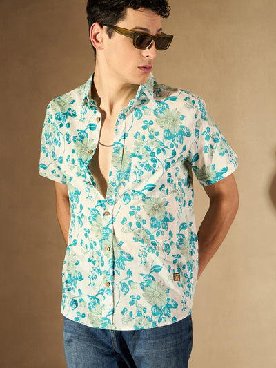 White: Half Sleeves Block Printed Shirt