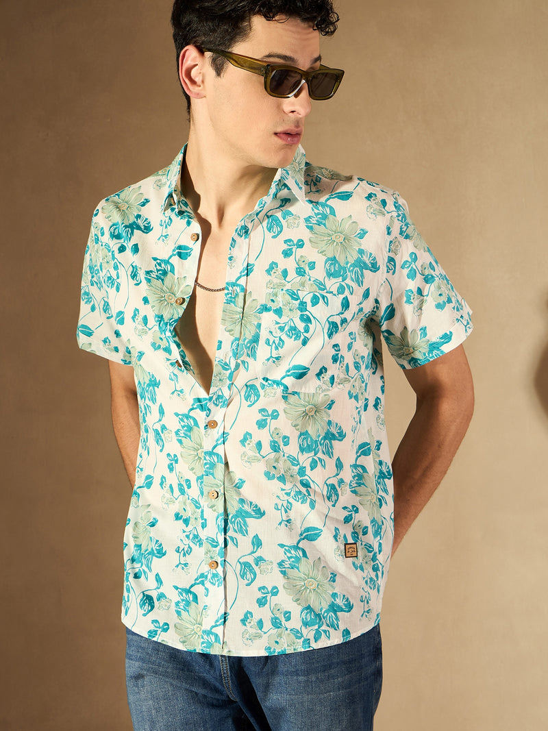 White: Half Sleeves Block Printed Shirt