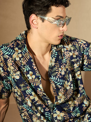 Blue: Half Sleeves Floral Printed Shirt