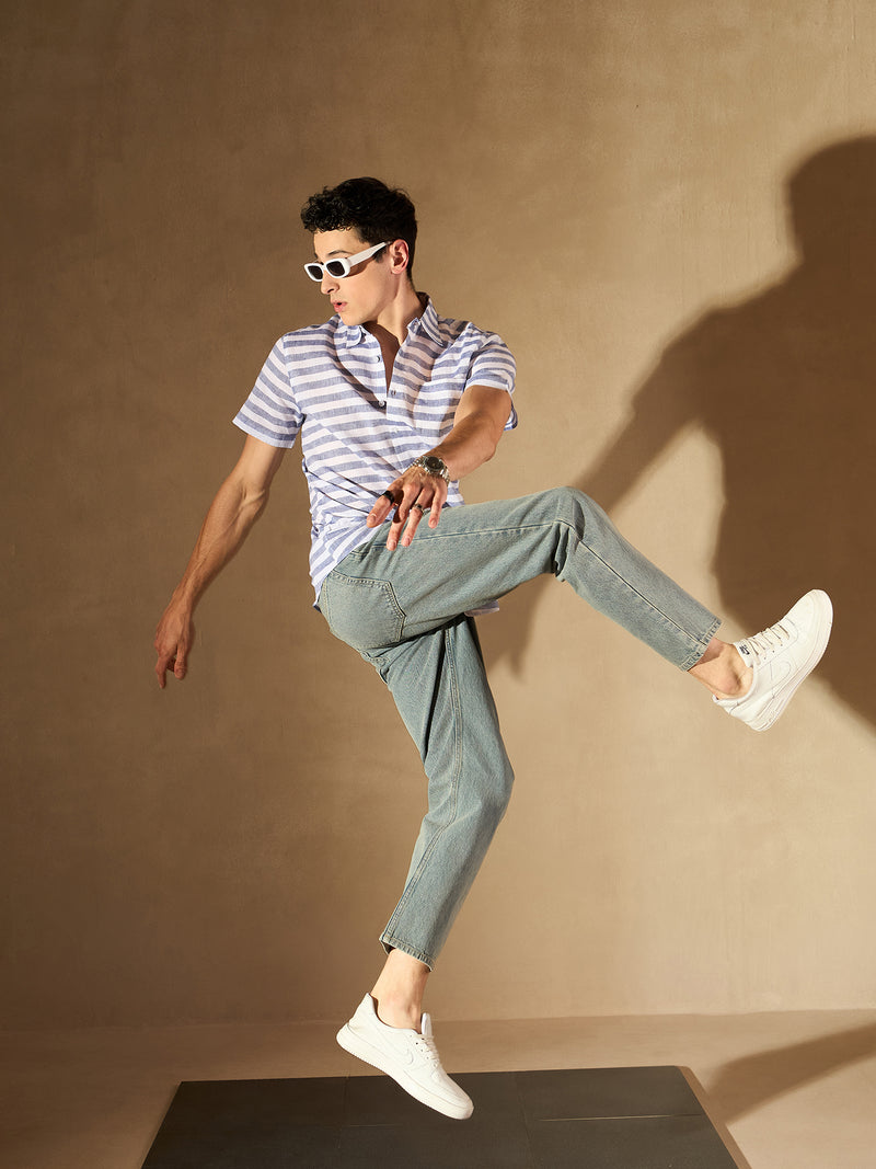 White: Half Sleeves Horizontal Shirt