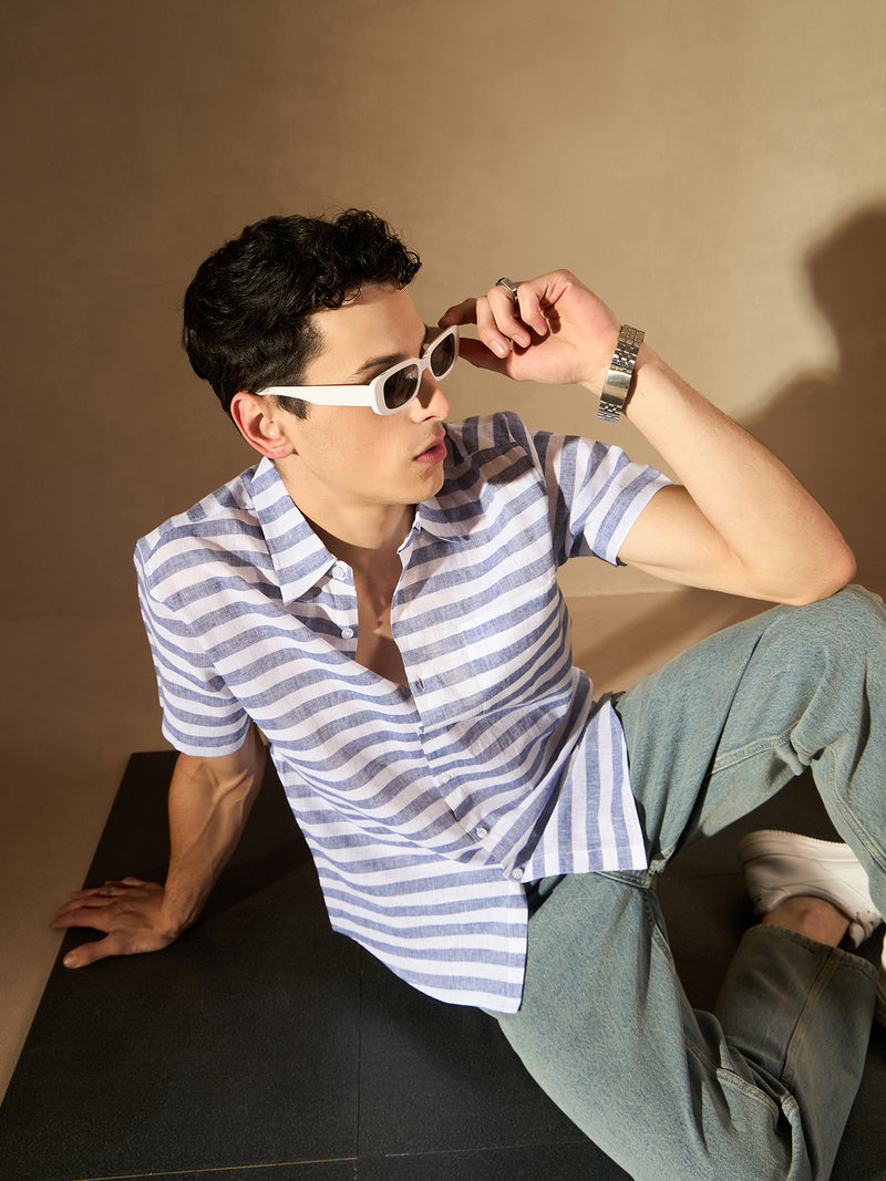 White: Half Sleeves Horizontal Shirt