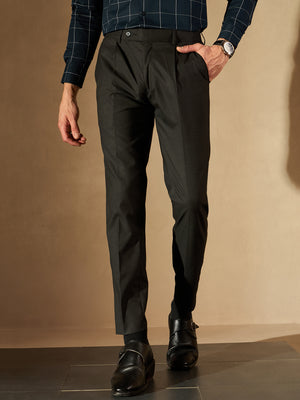 Black Tapered Fit Pleated Trousers