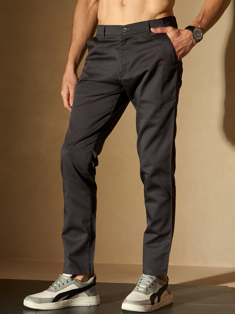 Dark Grey Straight Fit Formal Trousers