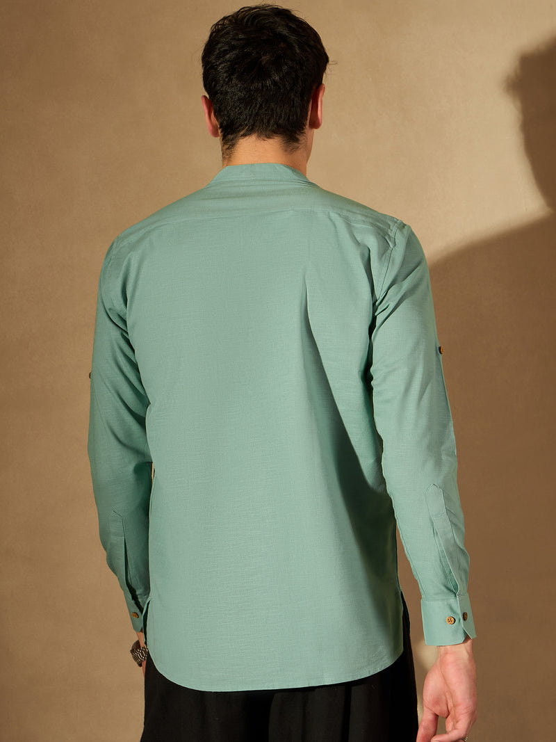 DENNISON Men Mandarin Collar Roll-Up Sleeves Kurta